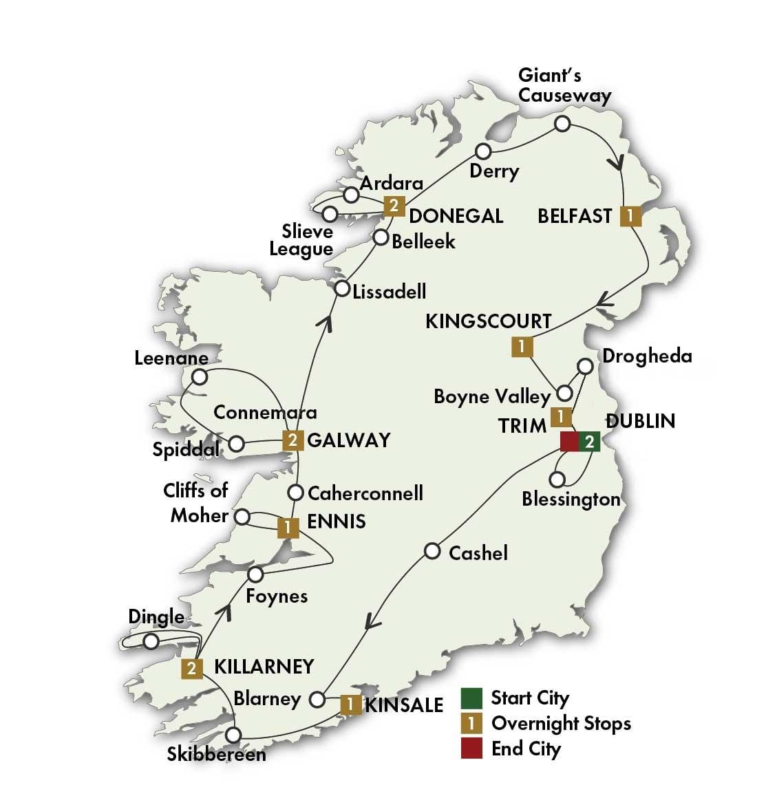kaart van beste pad kaart van ierland