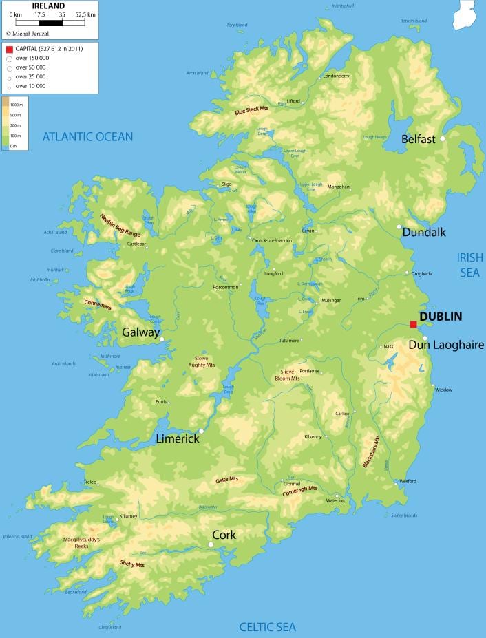 verligting kaart van ierland