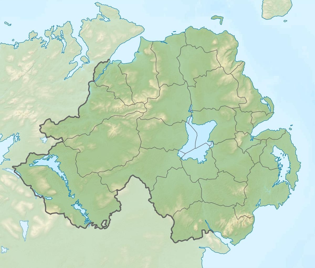 kaart van die fisiese kaart van noord-ierland