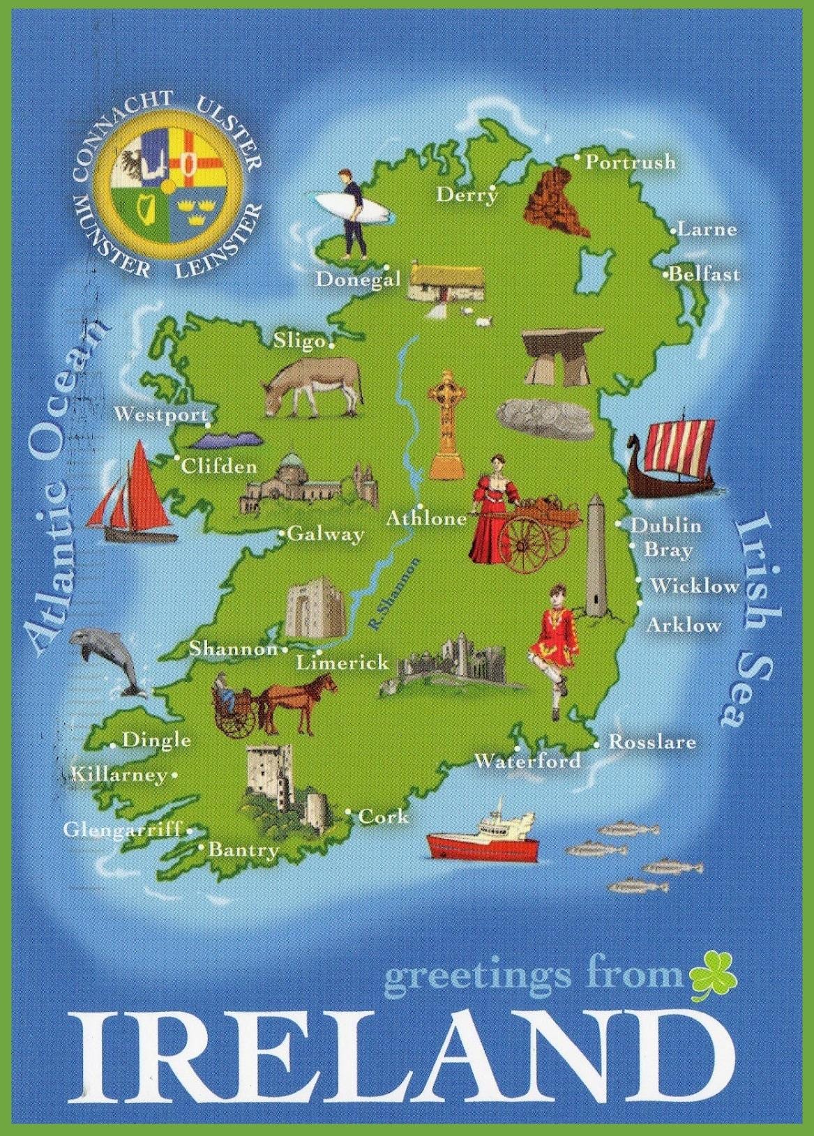 kaart van ierland top-aantreklikhede