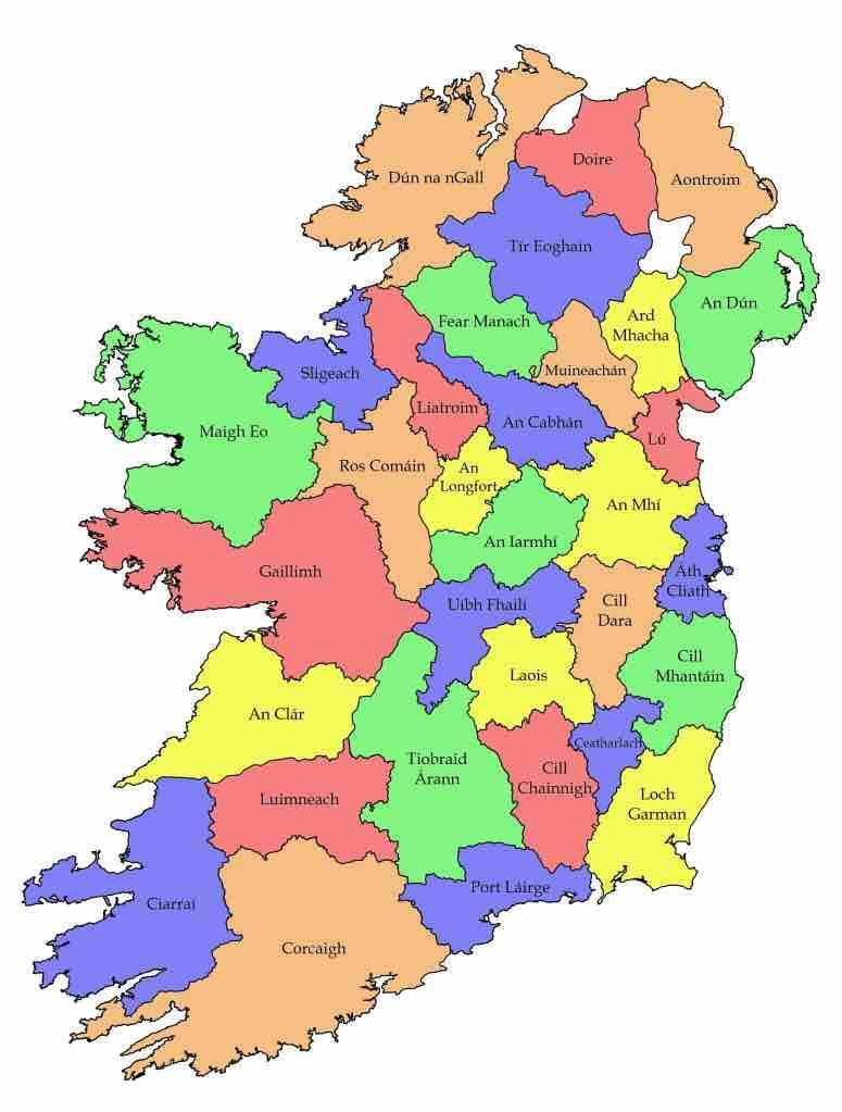 kaart van ierland met county name