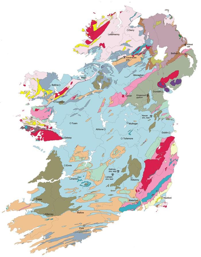 kaart van geologiese kaart van ierland