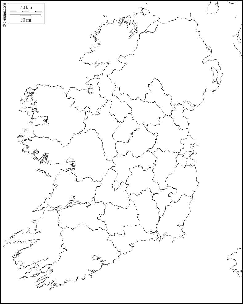 leë kaart van ierland met county grense