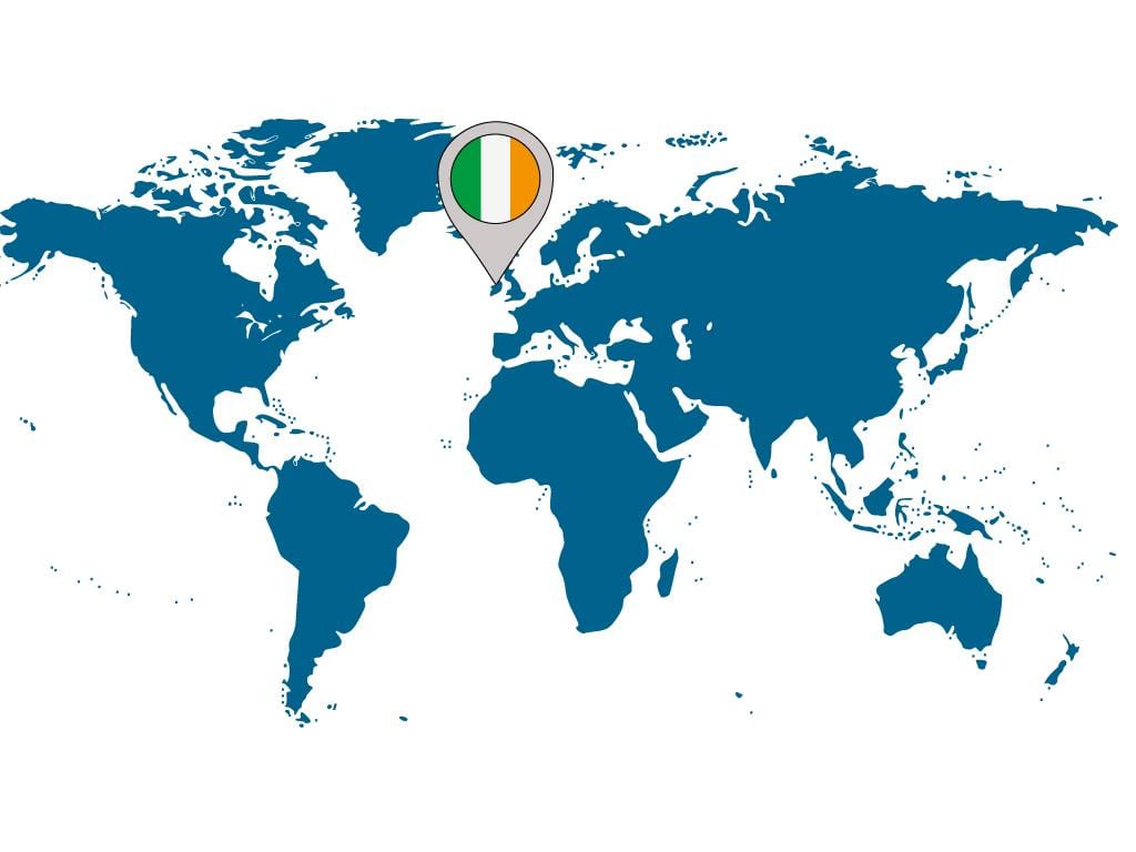 ierland op die kaart van die wêreld