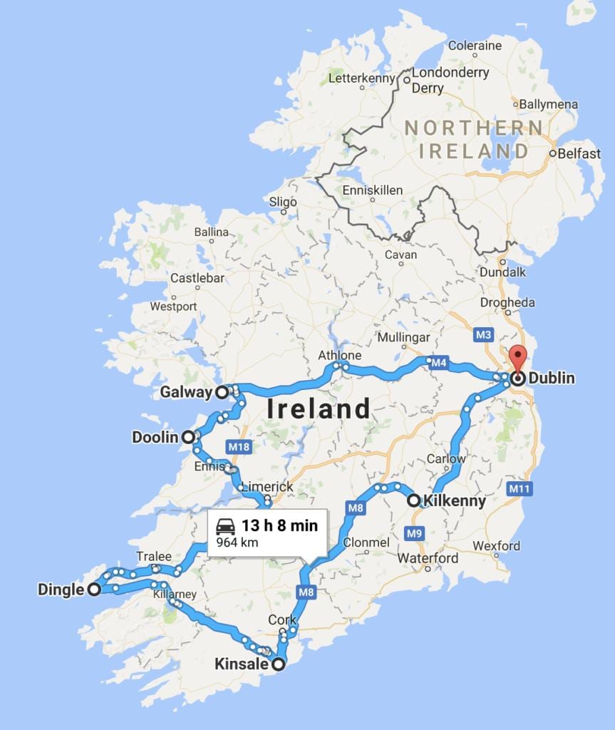 kaart van ierland reis beplanner
