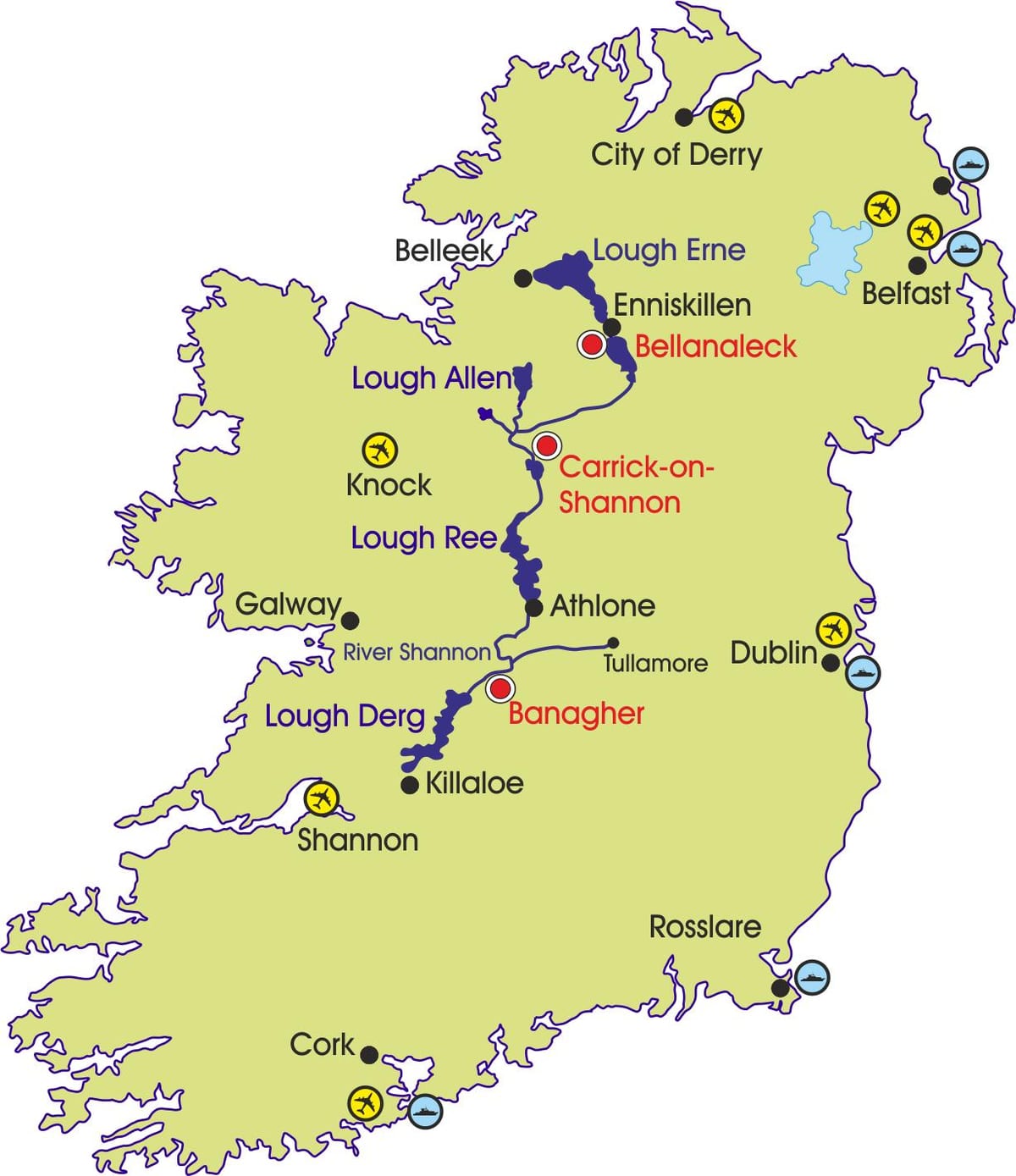 kaart van ierland riviere en berge