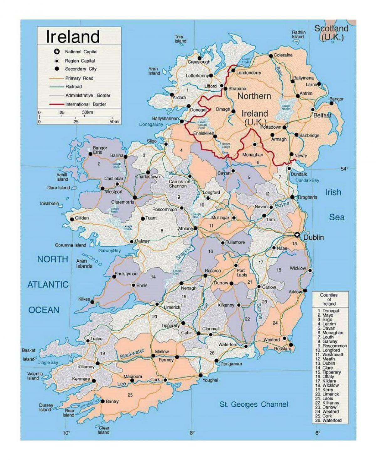 kaart van ierland met stede