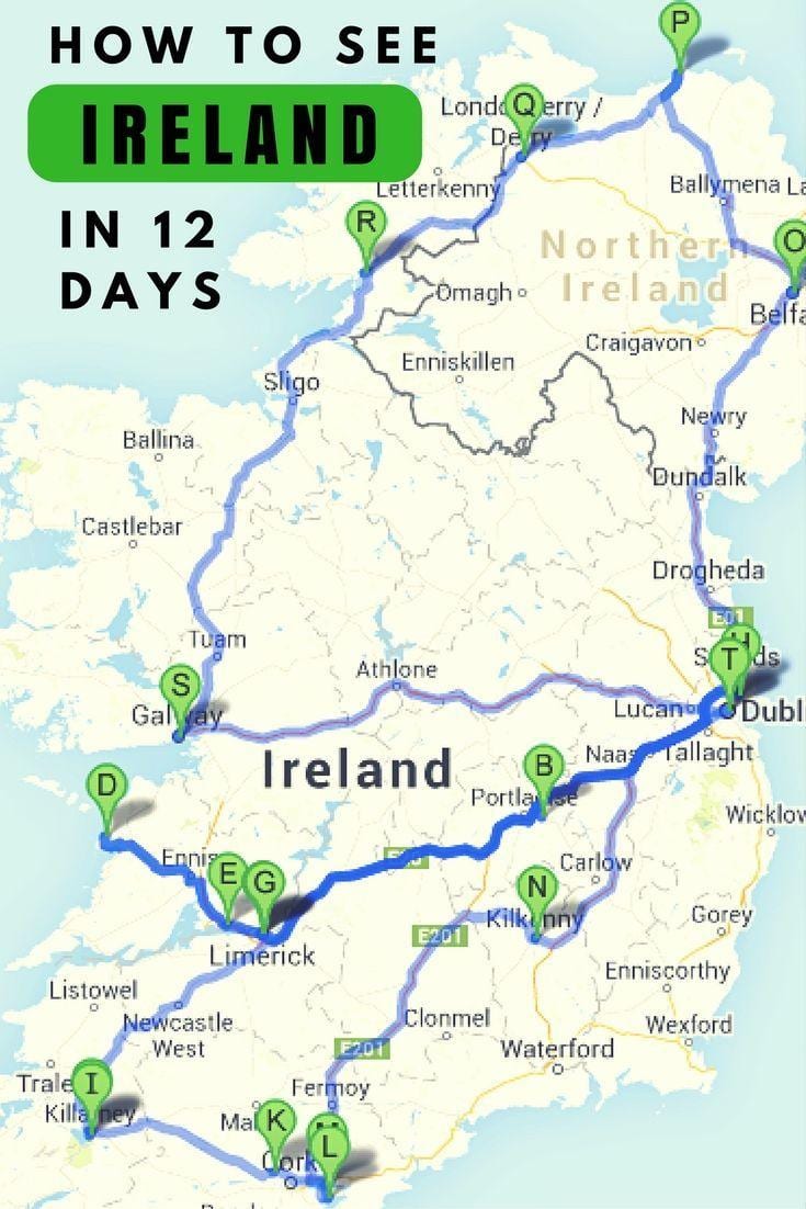 plekke om te besoek ierland kaart