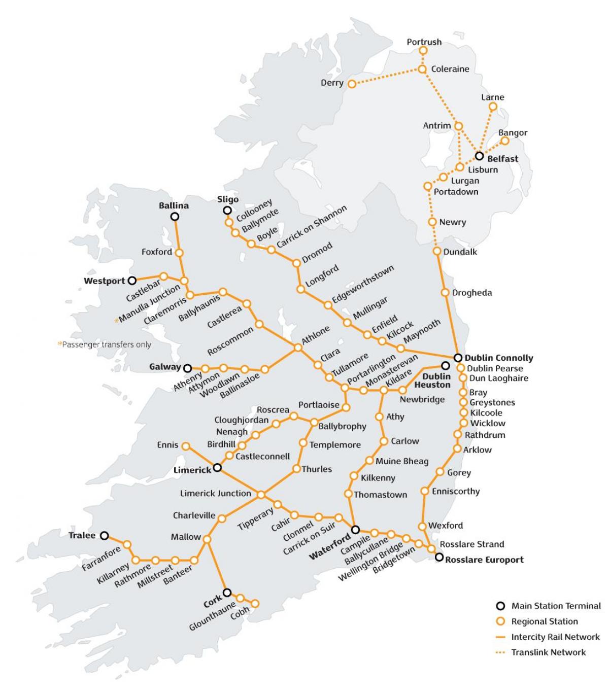 trein reis in ierland kaart