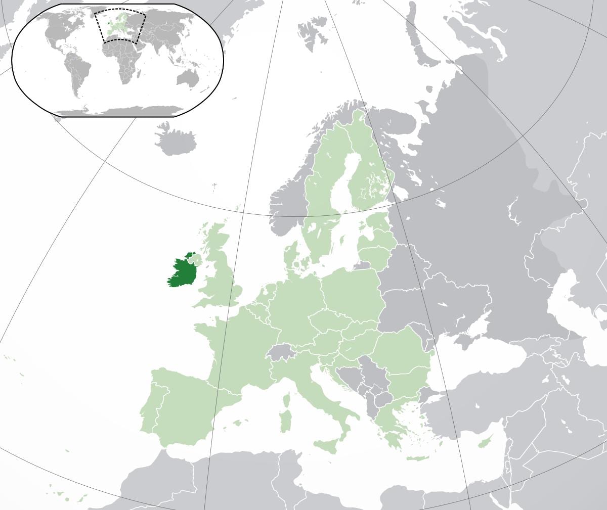 ierland kaart in die wêreld kaart