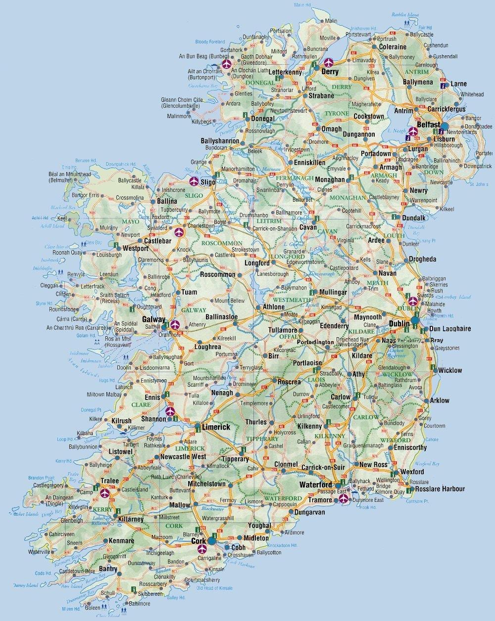 kaart van die ooskus van ierland