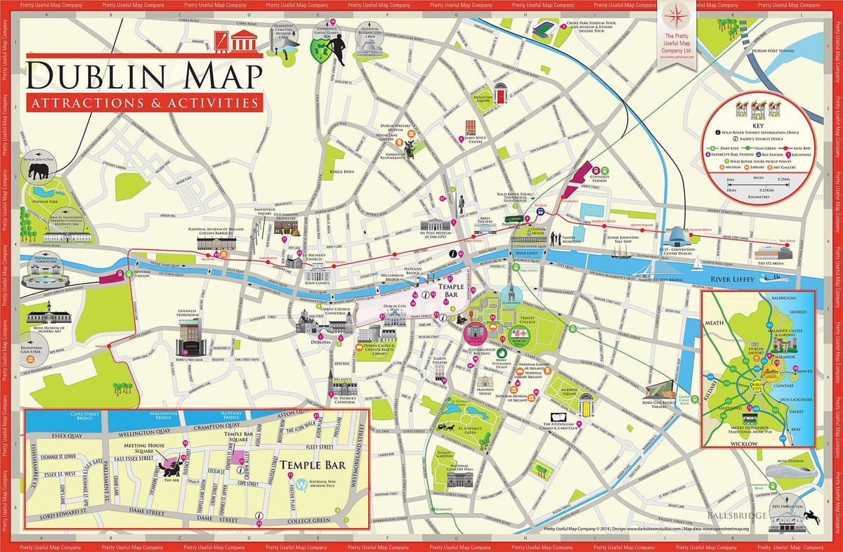 kaart van dublin, ierland toeriste-aantreklikhede