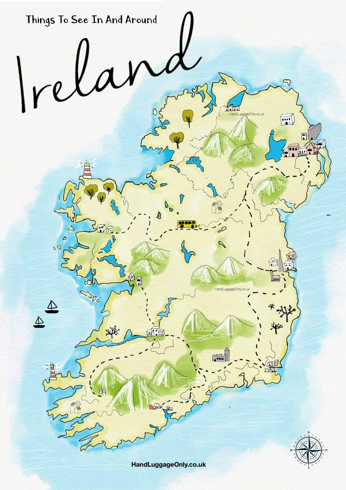 kaart van plekke om te besoek in ierland
