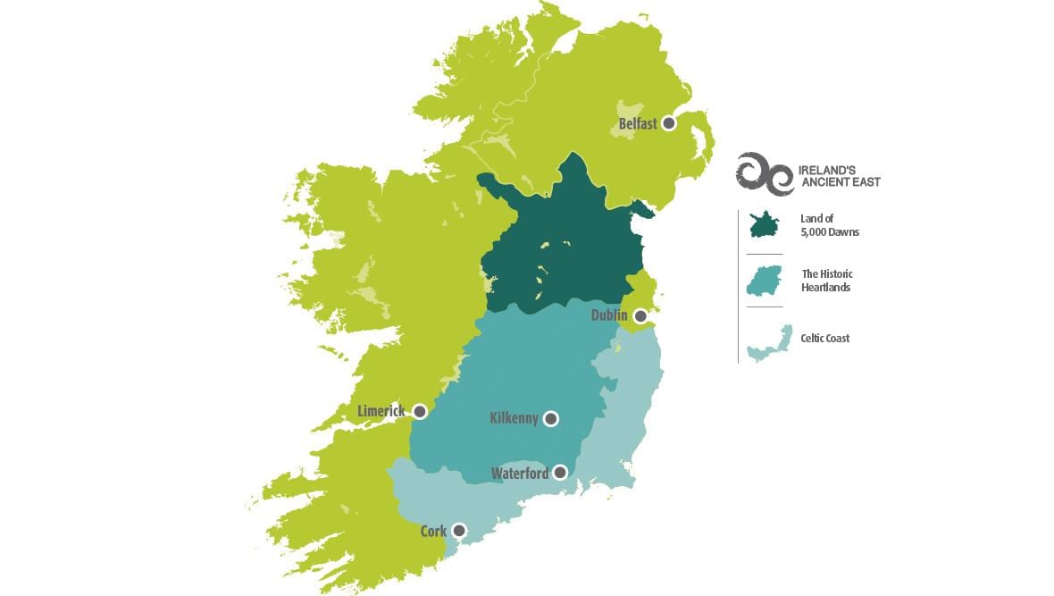 kaart van die kaart van ierland ooskus