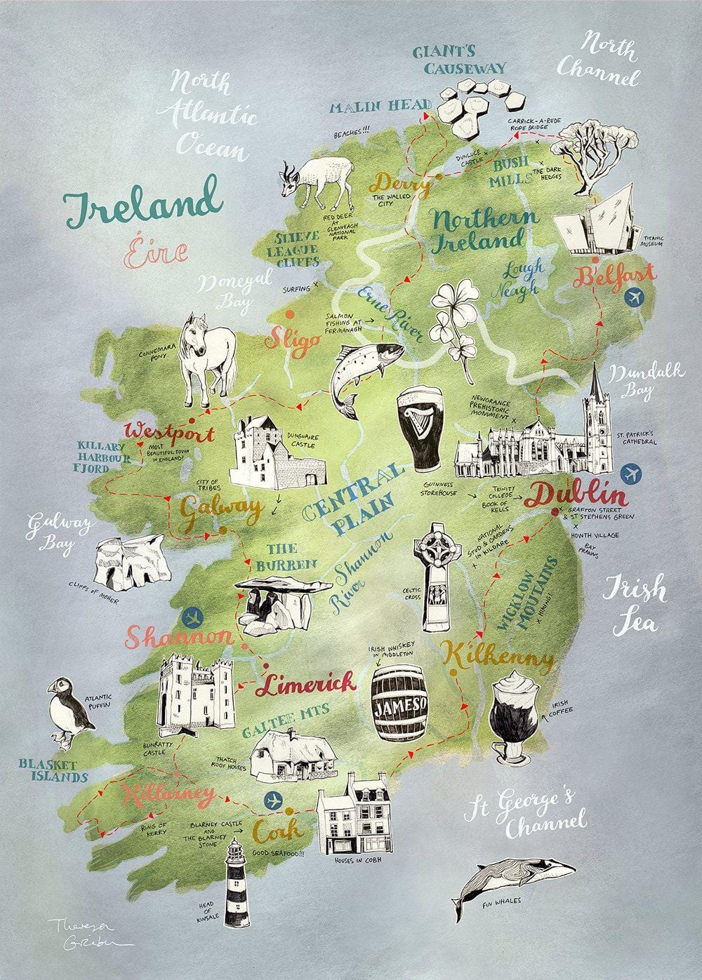 kaart van die kaart van ierland plakkaat