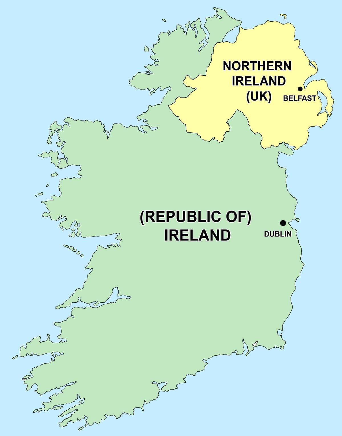  kaart van noord-ierland en die republiek van ierland