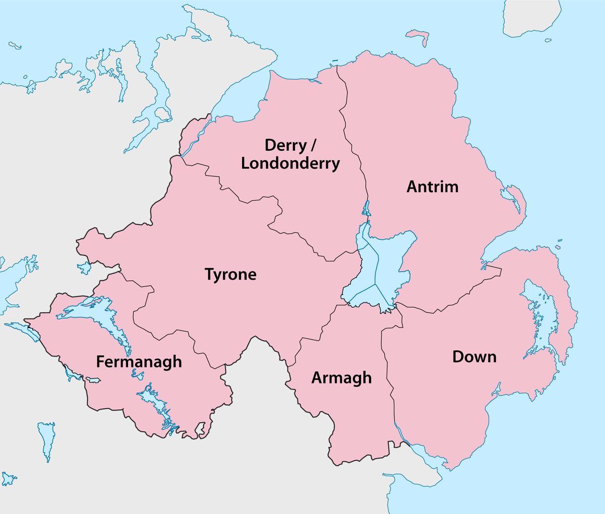 kaart van noord-ierland provinsies en dorpe