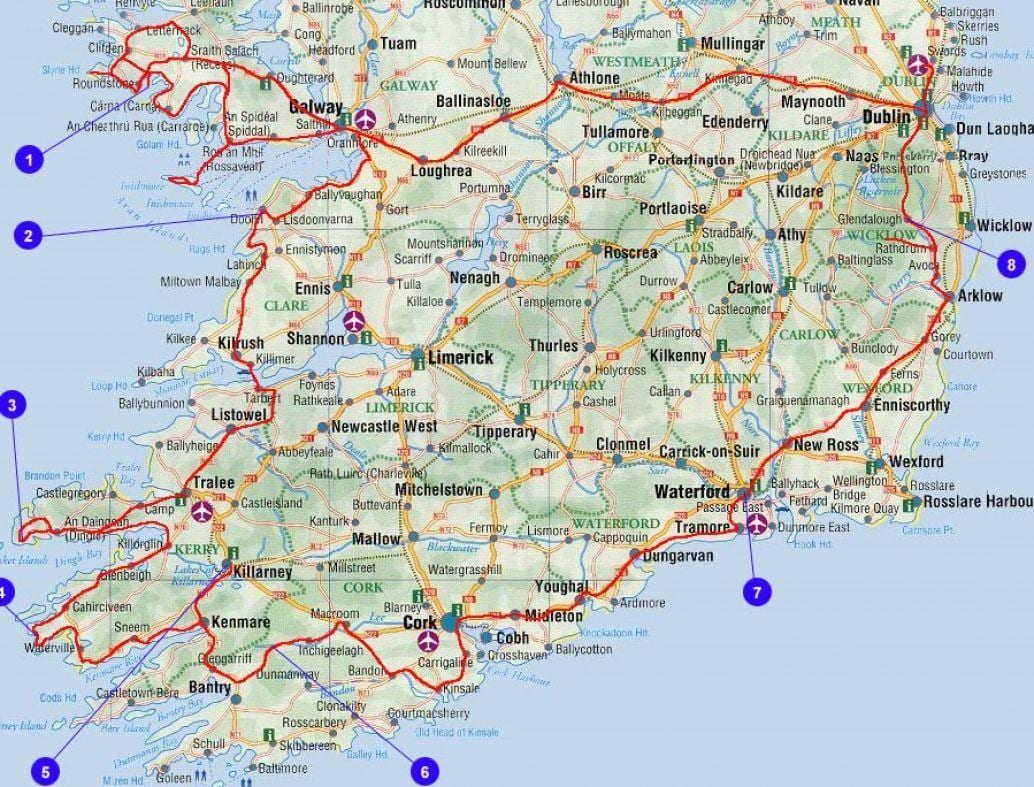  kaart van suider-ierland provinsies en stede