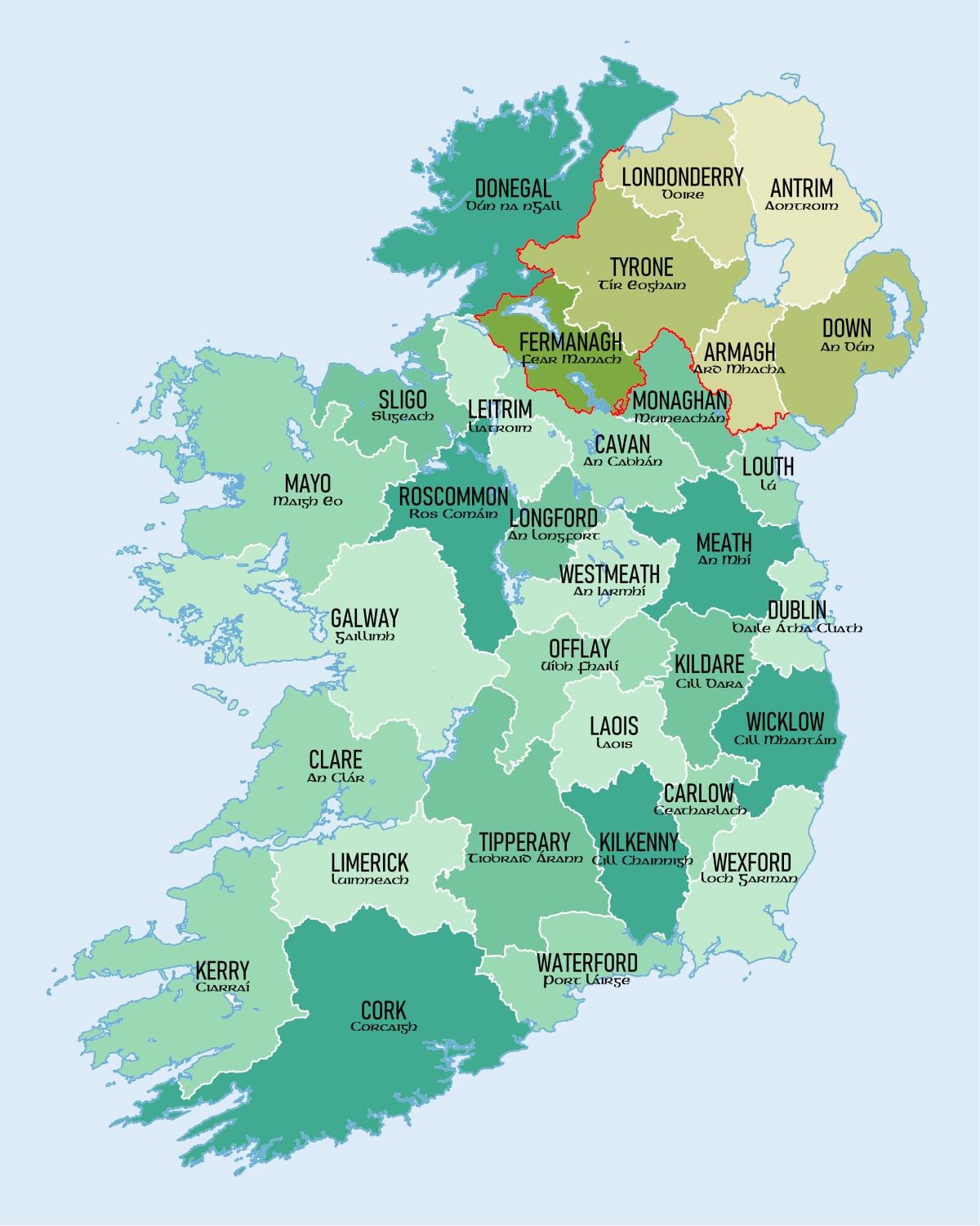kaart van suider-ierland wat counties