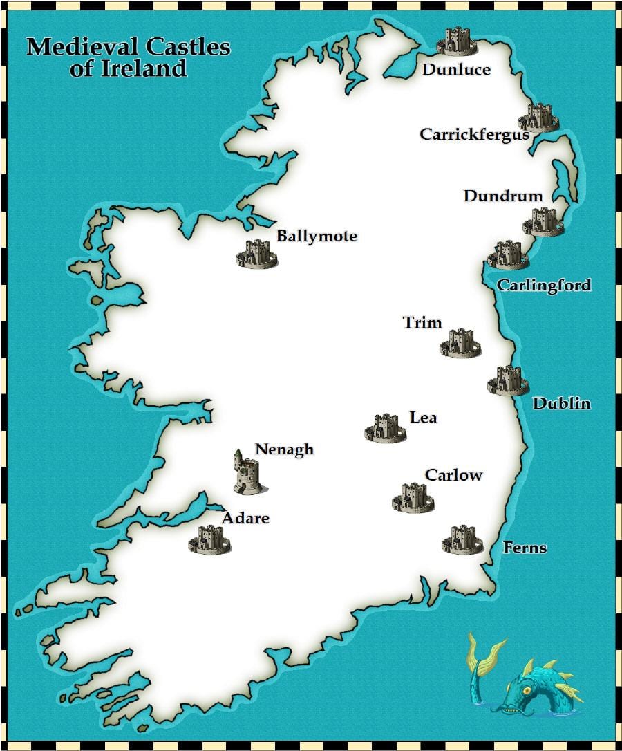 kaart van kastele in ierland