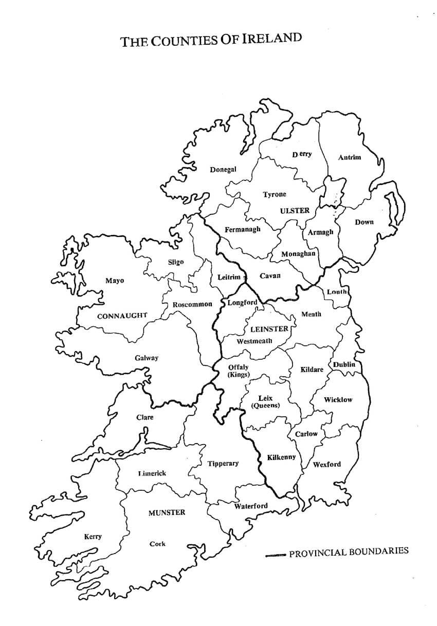 skets kaart van ierland