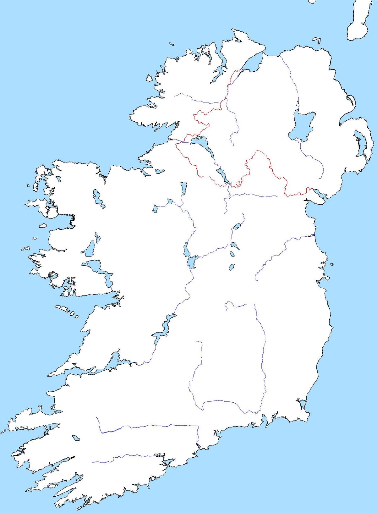 kaart van die leë kaart van ierland met riviere