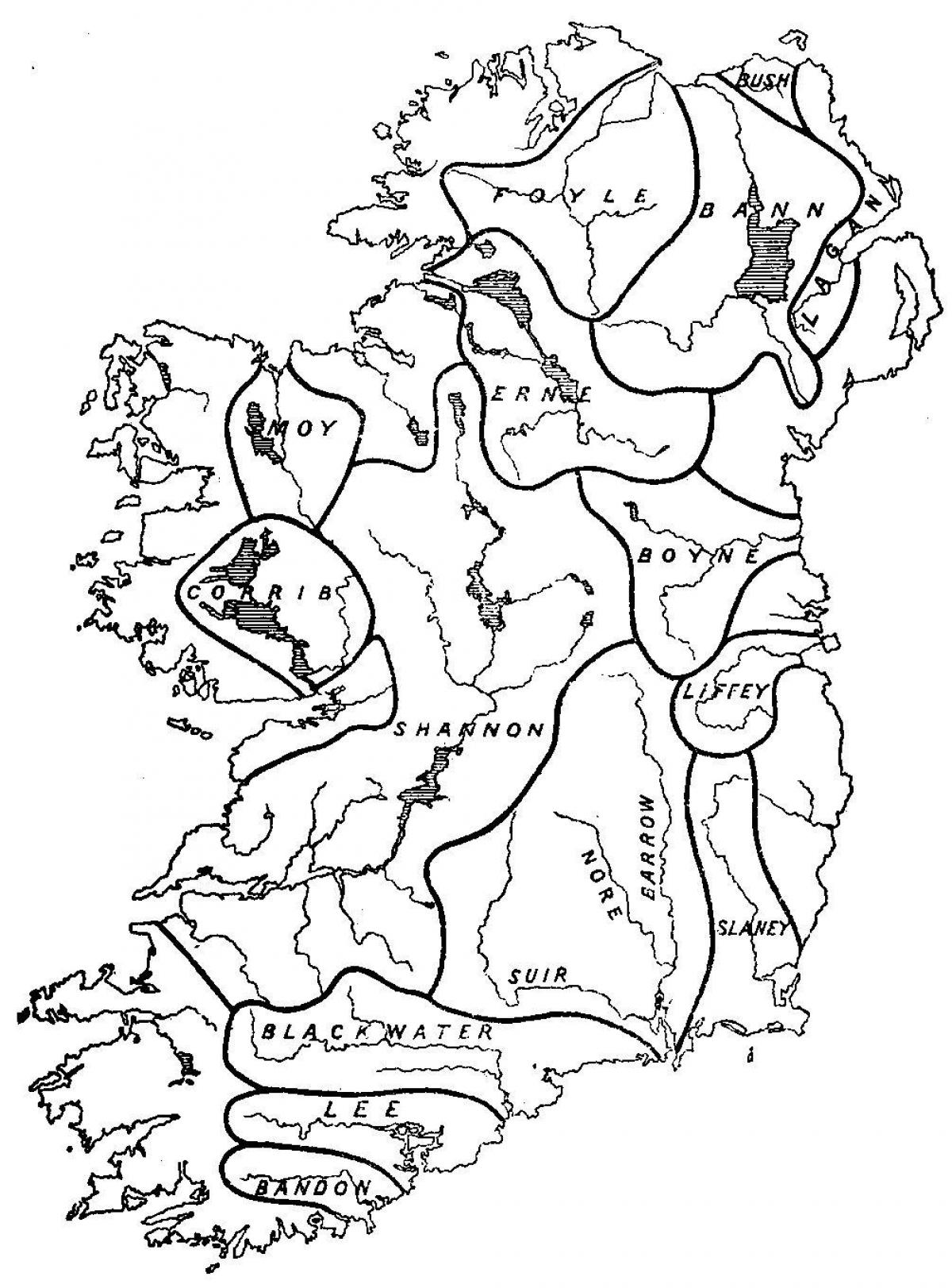 leë kaart van ierland met riviere en berge