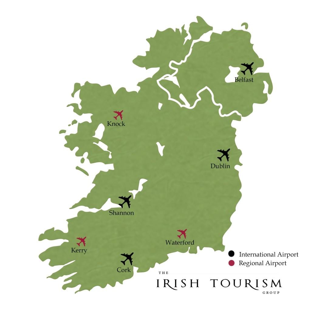 kaart van suider-ierland lughawens