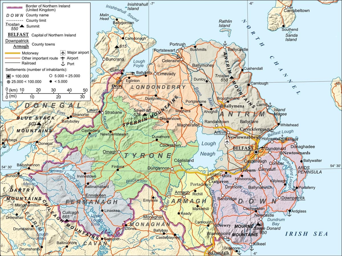 kaart van die lughawens in noord-ierland