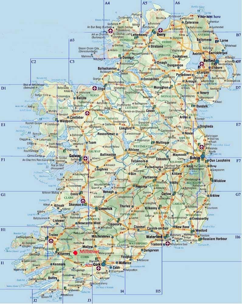 padkaart van ierland met dorpe