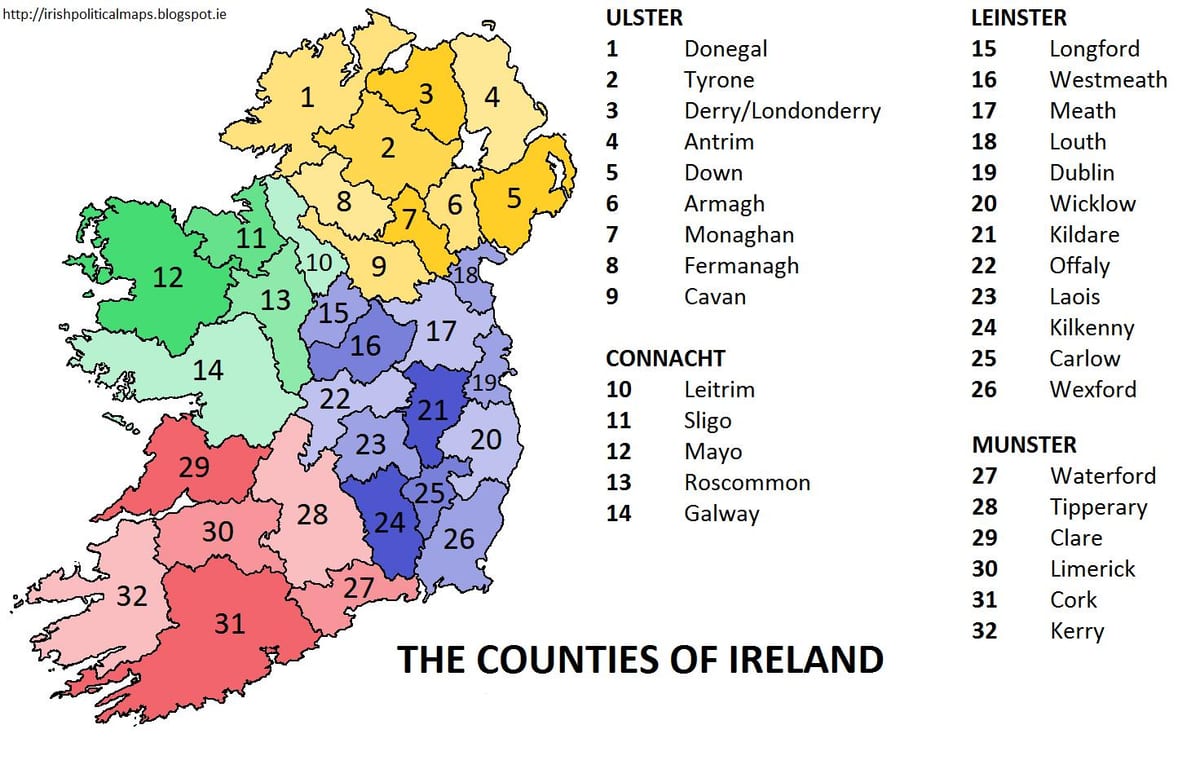 kaart van ierland wat provinsies
