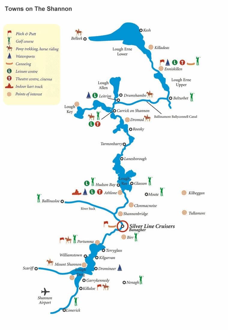 kaart van die rivier shannon kaart ierland