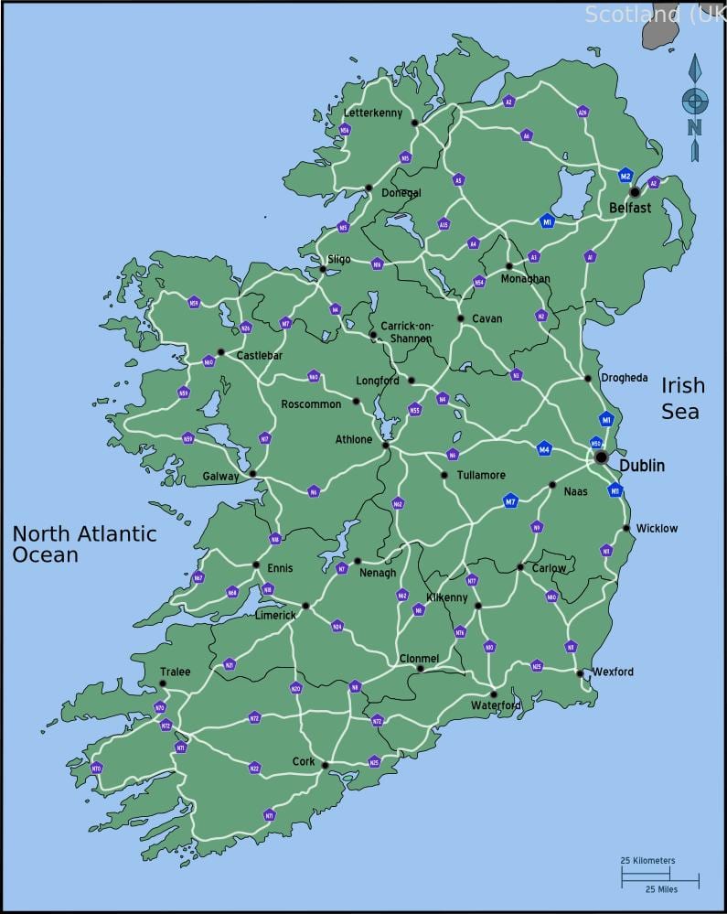 kaart van die ry kaart van ierland afstand