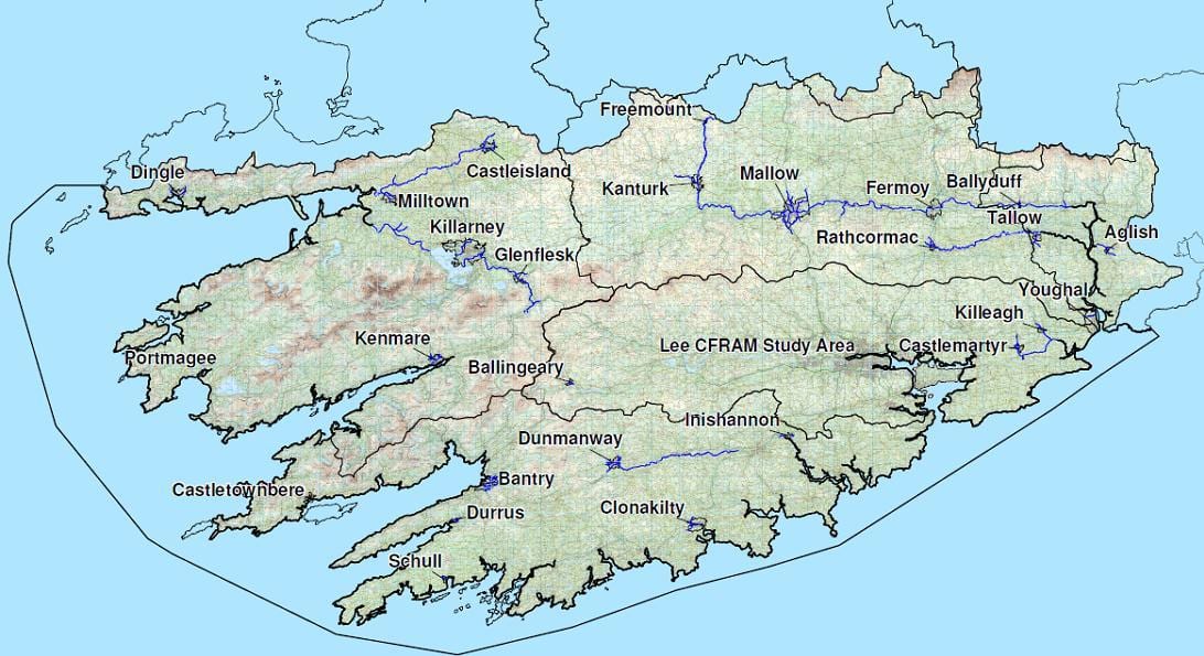 gedetailleerde kaart van suid-weste van ierland