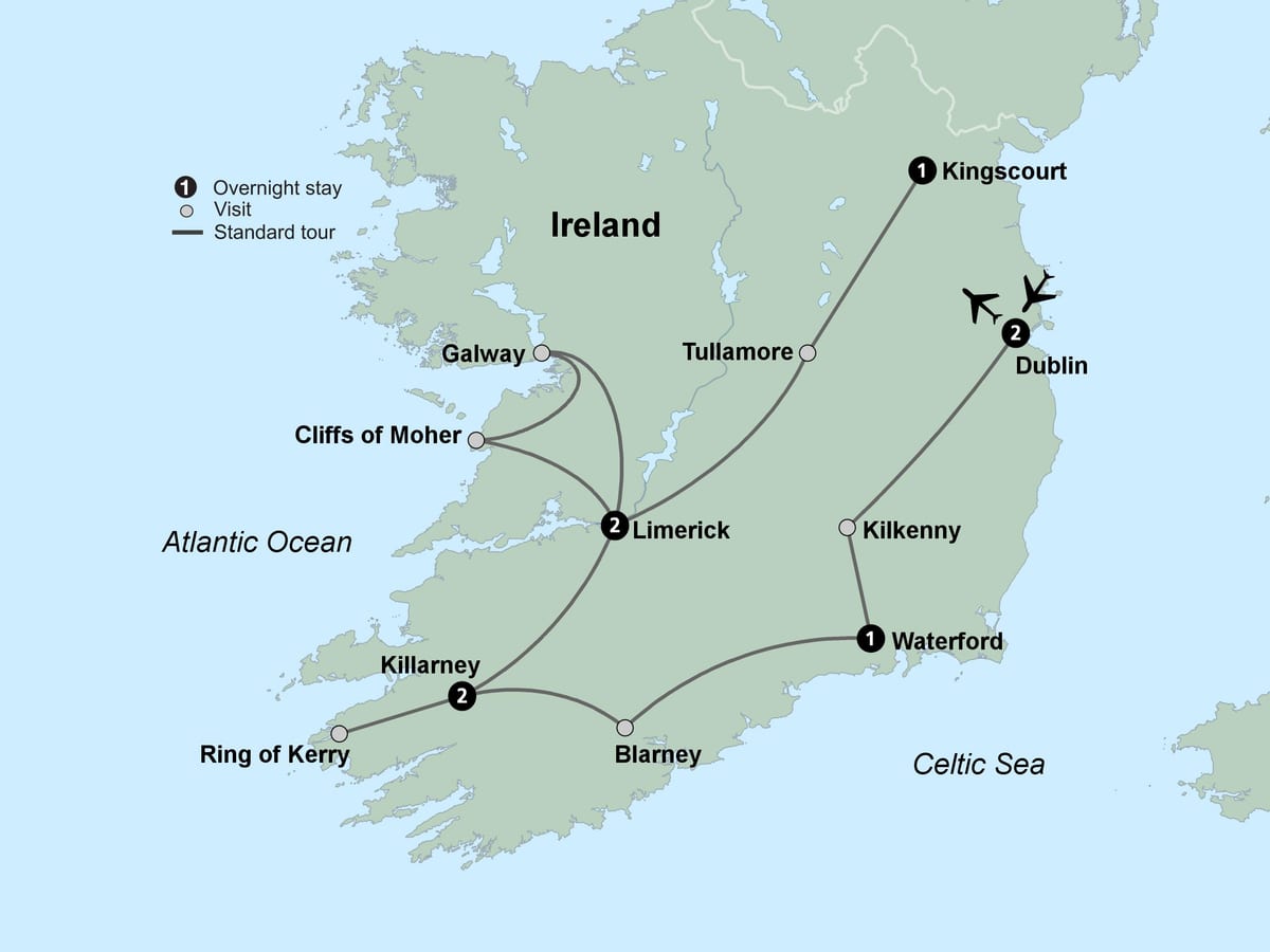kaart van die toeriste kaart van die suide van ierland