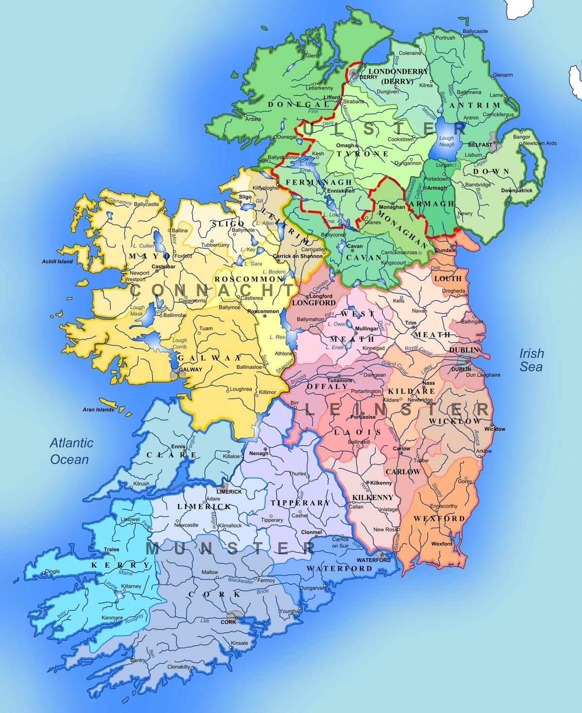 ierland kaart van die toerisme-aantreklikhede