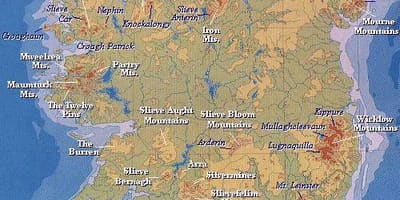 Kaart van ierland berge 