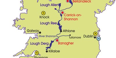 Kaart van ierland riviere en berge