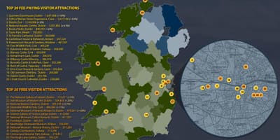 Kaart van ierland toerisme-aantreklikhede