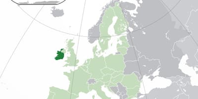 Ierland kaart in die wêreld kaart