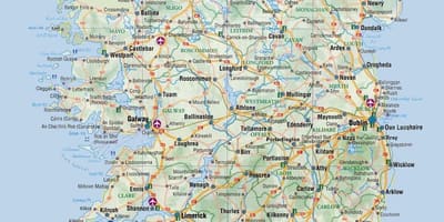 Kaart van die ooskus van ierland