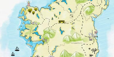 Kaart van plekke om te besoek in ierland