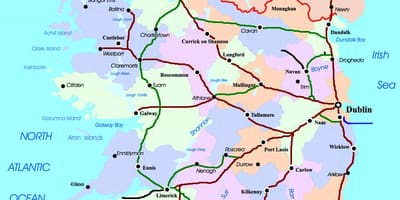 Kaart van die trein roetes in ierland