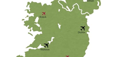 Kaart van suider-ierland lughawens