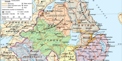 Kaart van die lughawens in noord-ierland