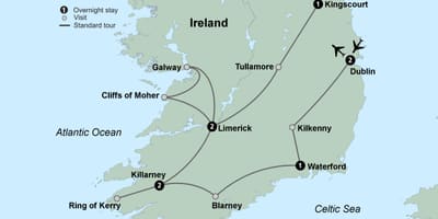 Kaart van die toeriste kaart van die suide van ierland