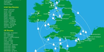 Kaart van die veerboot hawens in ierland